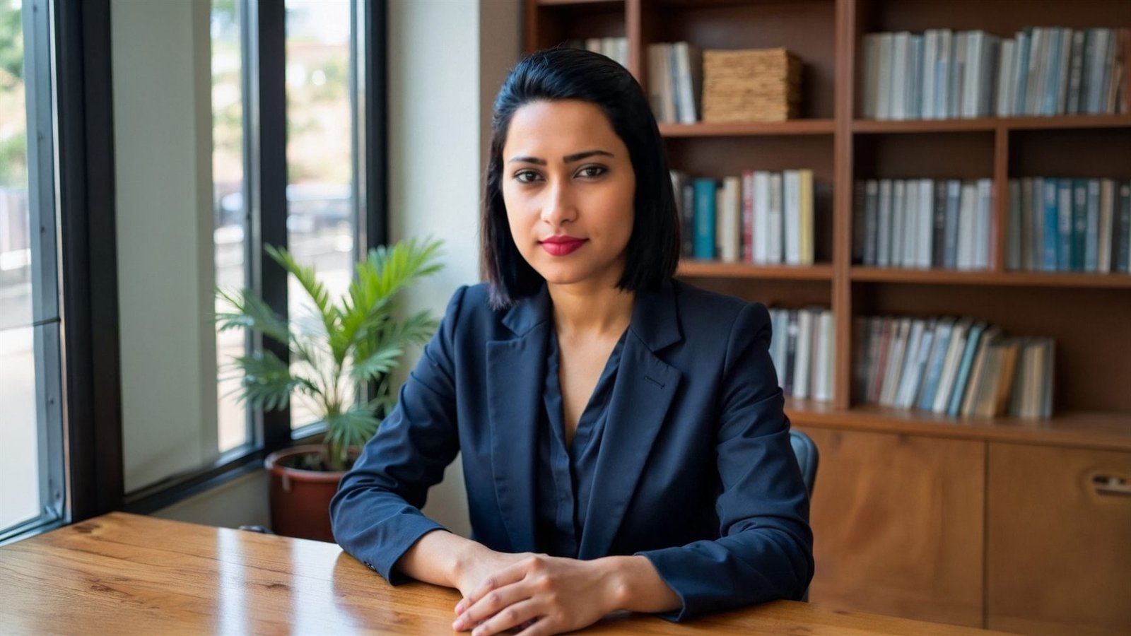 Abhijna Lekha R at a desk beside a window